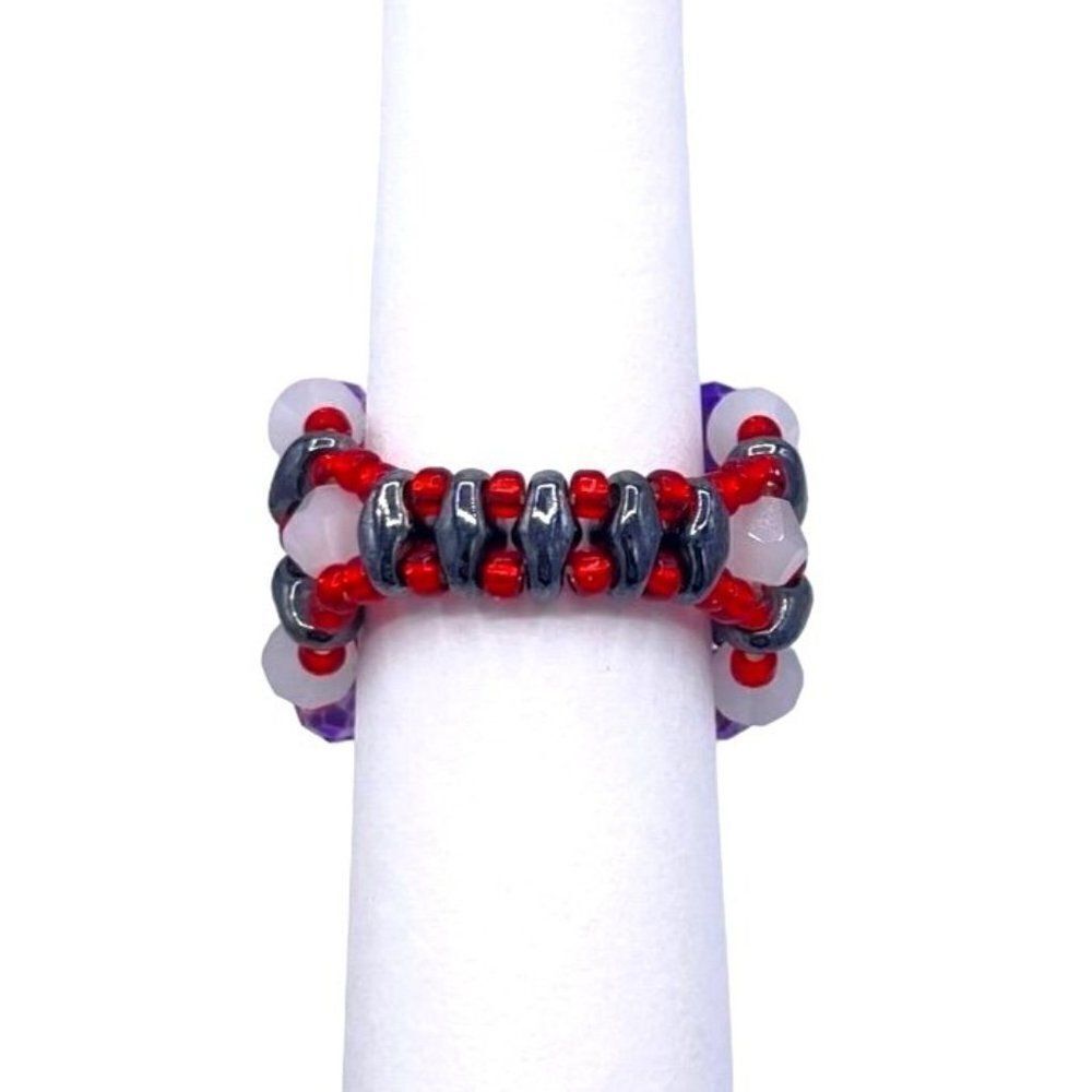 Hematite Black With Amethyst And Ruby Crystal Bea… - image 4